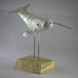 Narwhal, Porcelain on Spalted Beechwood